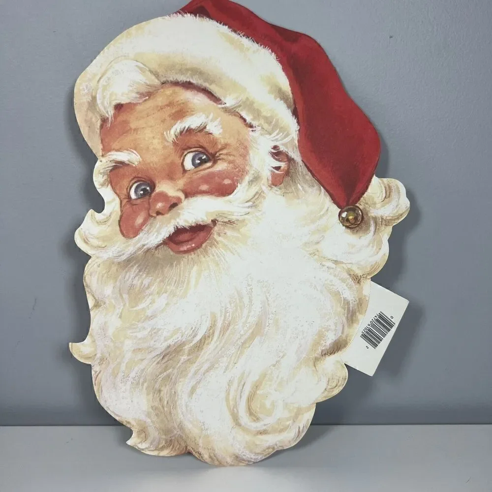 Vintage Christmas Santa Claus Head 14” Die Cut Decor Gibson Greetings Inc USA